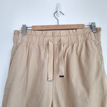 Load image into Gallery viewer, Zara Paperbag Trousers Beige High Waisted Large 100% Cotton Wide Leg Casual
