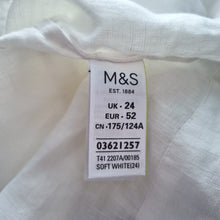 Load image into Gallery viewer, M&amp;S 100&amp; Linen Blouse UK 24 White Short Sleeves Top Casual Plus Size Work Tee
