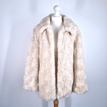 Load image into Gallery viewer, M&amp;S Faux Fur Coat Per Una Jacket Cream Beige Lined Hook &amp; Eye Evening Medium
