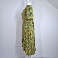 Load image into Gallery viewer, Next Beachwear Wrap Dress Yellow UK 16 Midi Ruffle Hem Short Sleeves Print Work
