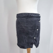 Load image into Gallery viewer, We the Free People Skirt Denim Mini UK 12 Wrap Studs Button Stretch Black Jeans

