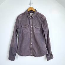 Load image into Gallery viewer, AllSaints Western Denim Shirt Men&#39;s Inada Grey Pearl Snap Buttons Thick Medium
