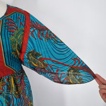 Load image into Gallery viewer, All About Audrey Dress Recycled Saree Maxi Blue Paisley Kaftan Vintage India M L
