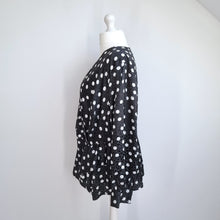 Load image into Gallery viewer, Joe Browns Blouse Polka Dot Plus Size 24 Black Smock Peplum Top Wrap Long Sleeve
