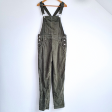 Load image into Gallery viewer, Wash Corduroy Dungarees Khaki Green Straight Leg Pockets 100% Cotton W34 UK16
