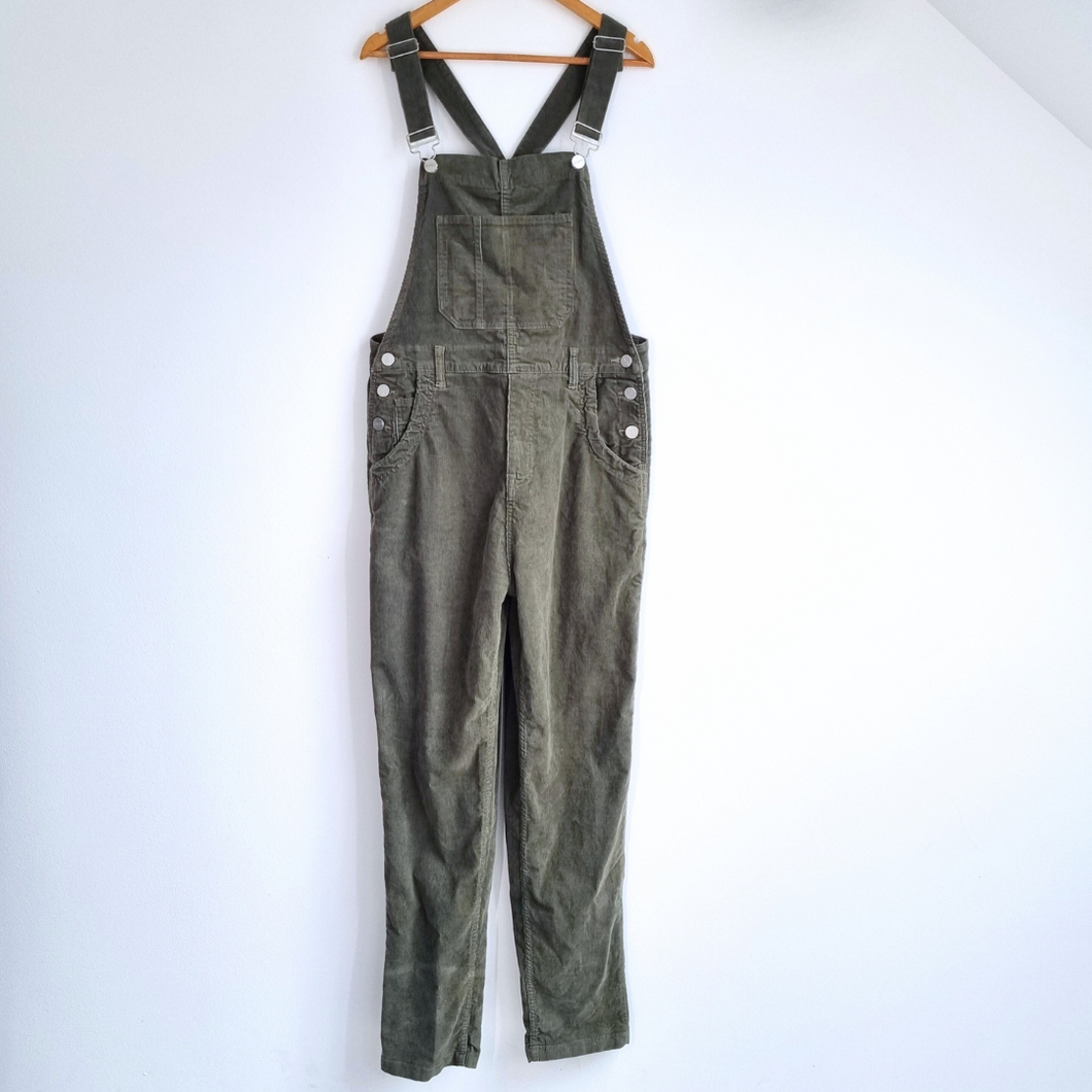 Wash Corduroy Dungarees Khaki Green Straight Leg Pockets 100% Cotton W34 UK16