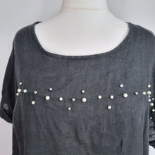 Load image into Gallery viewer, Blu Orchid Blouse 3XL 100% Linen Pearls Black Made in Italy Tunic Top Lagenlook
