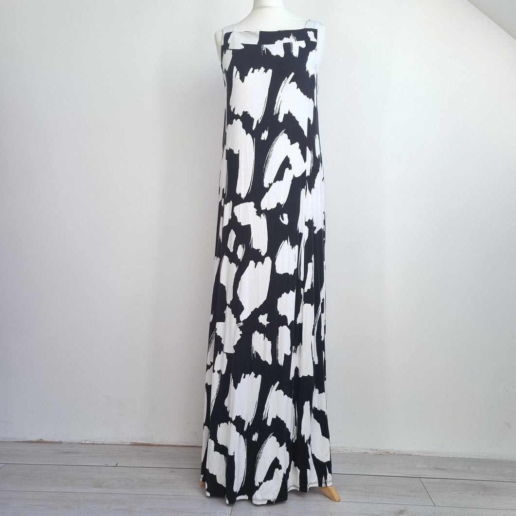 Phase Eight Maxi Dress 12 Jersey Black White Print Viscose Stretch Casual Party