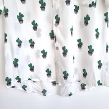Load image into Gallery viewer, Ahimsa Bali Shirt Cactus Print Men&#39;s White Short Sleeves Casual Festival Large

