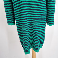 Load image into Gallery viewer, Benetton Jumper Dress Wool Blend XL Striped Green Black Winter Knitted V Neck
