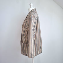 Load image into Gallery viewer, Vintage St Michael Blazer UK 18 20 Linen Blend Beige Striped 90s M&amp;S Jacket Plus
