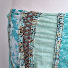 Load image into Gallery viewer, M&amp;S Per Una Skirt Patchwork Midi 16 Turquoise Gipsy A Line Lace Up Boho Western
