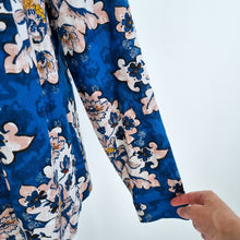 Load image into Gallery viewer, Monsoon Linen Blend Blouse Floral Print Shirt Blue Bright Boxy Long Sleeves XL
