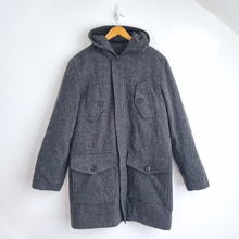 Load image into Gallery viewer, River Island Grey Wool Blend Hooded Parka Coat Men Small Winter Jacket Duffle
