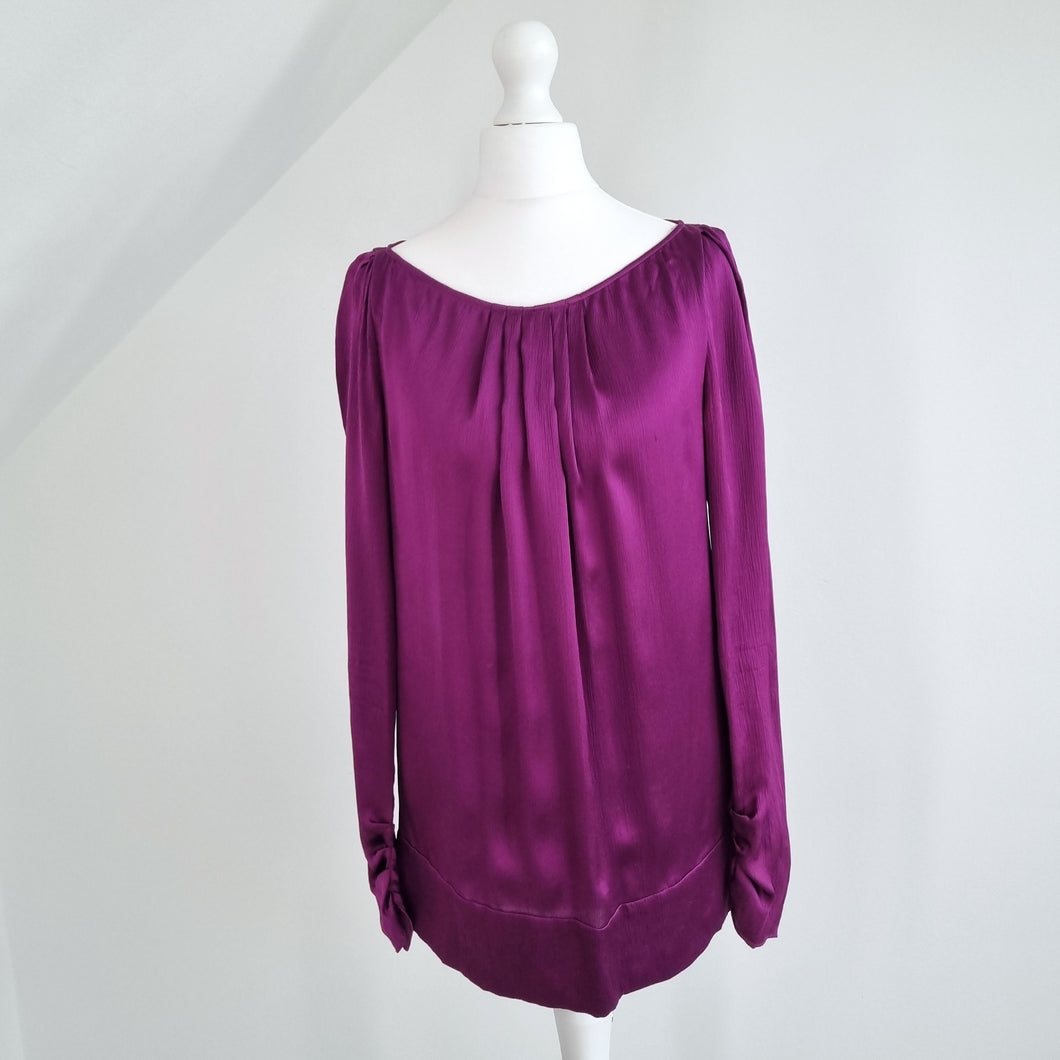 DVF 100% Silk Blouse Purple Diane Von Furstenberg Top Long Sleeves Elliman 6 8