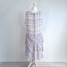 Load image into Gallery viewer, M&amp;S Autograph Midi Dress Chiffon Check Pastel Blue Ruffles Occasion Tartan 18
