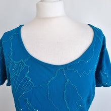 Load image into Gallery viewer, Vintage Ghost Blouse Blue Top Embroidered Sequins Scoop Neck Boho 90s Large
