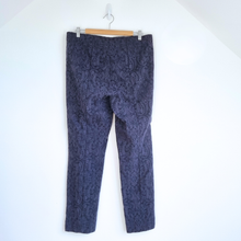 Load image into Gallery viewer, Robell Marie Trousers UK 18 Navy Blue Paisley Jacquard Stretch Slim Leg Office
