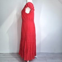 Load image into Gallery viewer, Roman Maxi Dress Broderie Anglaise 16 Coral Red Milkmaid 100% Cotton Summer Boho
