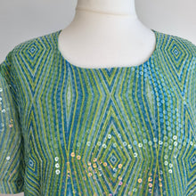 Load image into Gallery viewer, Cristina Garcia Sequin Blouse Top Mint Iridescent Boxy Short Sleeves Plus 26 54
