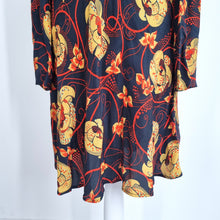 Load image into Gallery viewer, Zara Woman Mini Dress Small Retro Floral Print Navy Orange Long Sleeve High Neck
