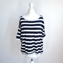 Load image into Gallery viewer, Next Striped Knit Top UK Small Navy White Fine Oversized Jumper Cotton Breton
