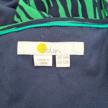Load image into Gallery viewer, Boden Midi Dress Animal Print Green Navy Button Down Long Sleeves Tie Lined 16

