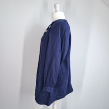 Load image into Gallery viewer, Yours Cheesecloth Embroidered Shirt UK 20 Navy Blue Tunic Button 100% Cotton
