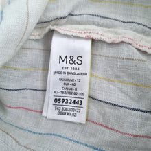 Load image into Gallery viewer, Marks &amp; Spencer 100% Linen Top Knot UK 12 Cream Striped Blouse Summer Casual

