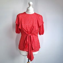 Load image into Gallery viewer, Ted Baker Devore Top Ruffle Size 2 UK 10 Coral Red Puff Sleeves Ties Devonna
