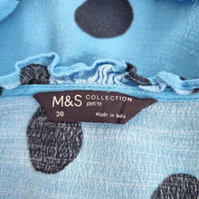 Load image into Gallery viewer, M&amp;S Dress Mini Polka Dot Babydoll Blue Tunic Smock Long Sleeves Casual 20 Petite
