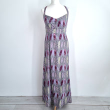Load image into Gallery viewer, White Stuff Maxi Dress Feather Print Grey 100% Cotton Crisscross Back Lined 12
