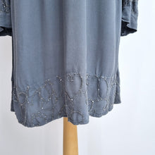 Load image into Gallery viewer, Vintage Ghost Tunic Dress Mini Grey Sequin Long Sleeves Tie Top Boho 12 14 16
