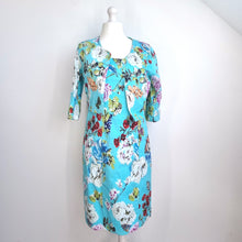 Load image into Gallery viewer, Pomodoro Outfit Dress Jacket Turquoise Floral Cotton Mother Bride Occasion 16
