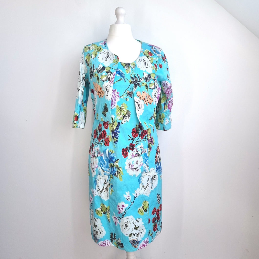 Pomodoro Outfit Dress Jacket Turquoise Floral Cotton Mother Bride Occasion 16