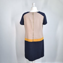 Load image into Gallery viewer, M&amp;S Woman Shift Dress UK 16 Colour Block Beige Navy Smart Work Office Lined
