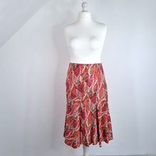 Load image into Gallery viewer, Per Una Midi Skirt 100% Linen A Line M&amp;S Leaf Print Flare Multicoloured Size 16
