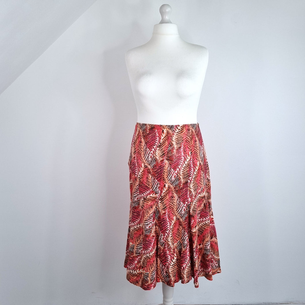 Per Una Midi Skirt 100% Linen A Line M&S Leaf Print Flare Multicoloured Size 16