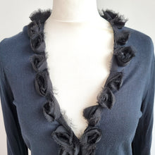 Load image into Gallery viewer, East Flower Trim Cardigan Top Medium Navy Black Long Sleeve Stretch Jersey
