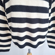 Load image into Gallery viewer, New Look Striped Jumper  Size Large Black Cream Button Shoulder Boxy Breton
