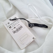 Load image into Gallery viewer, Zara White Mini Dress NEW Grecian Shoulders Pads Tunic Sleeveless Medium Lined
