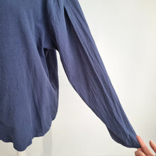Load image into Gallery viewer, Lace Up Smock Blouse XXL Peasant Artisan Cotton Linen Navy Blue Tunic Workwear
