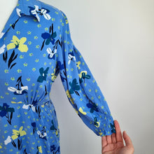 Load image into Gallery viewer, Finery Midi Tea Dress Blue 16 Floral Print Long Sleeves Pastel Work Occasion
