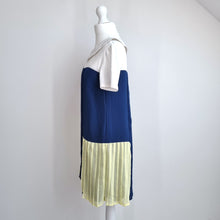 Load image into Gallery viewer, Therapy Dress Pleated Mini Peter Pan Collar UK 8 Colour Block Blue Yellow Lined
