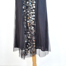 Load image into Gallery viewer, Noa Noa Black Sheer Mesh Dress L Jinglebell Net Metallic Disc Embellished Party
