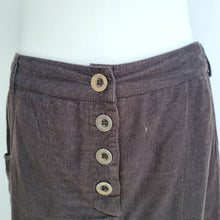 Load image into Gallery viewer, Nomads Corduroy Skirt Brown A Line Knee Length Pockets Lined Buttons Cotton 10
