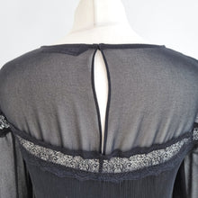 Load image into Gallery viewer, Zara Woman Blouse Pleated Black Top Sheer Lace Gothic Victorian Party Medium
