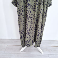 Load image into Gallery viewer, Hush Midi Dress Kaftan Khaki Green Animal Print Oversized Beach Fits up to UK 16
