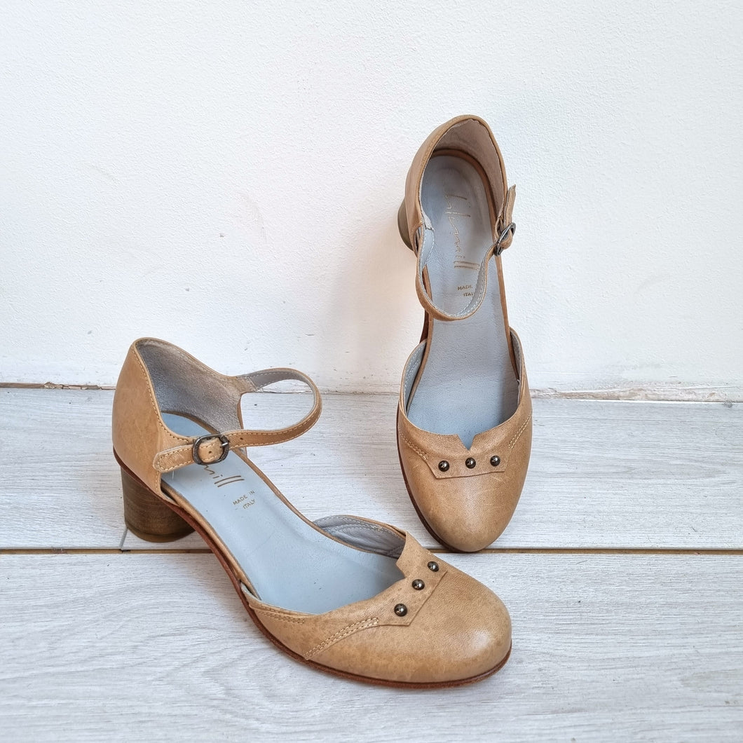 Lilimill Shoes Real Leather Mary Janes Ankle Strap Tan Mid Ankle Strap EU41 UK8
