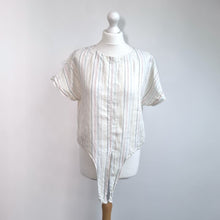 Load image into Gallery viewer, Marks &amp; Spencer 100% Linen Top Knot UK 12 Cream Striped Blouse Summer Casual
